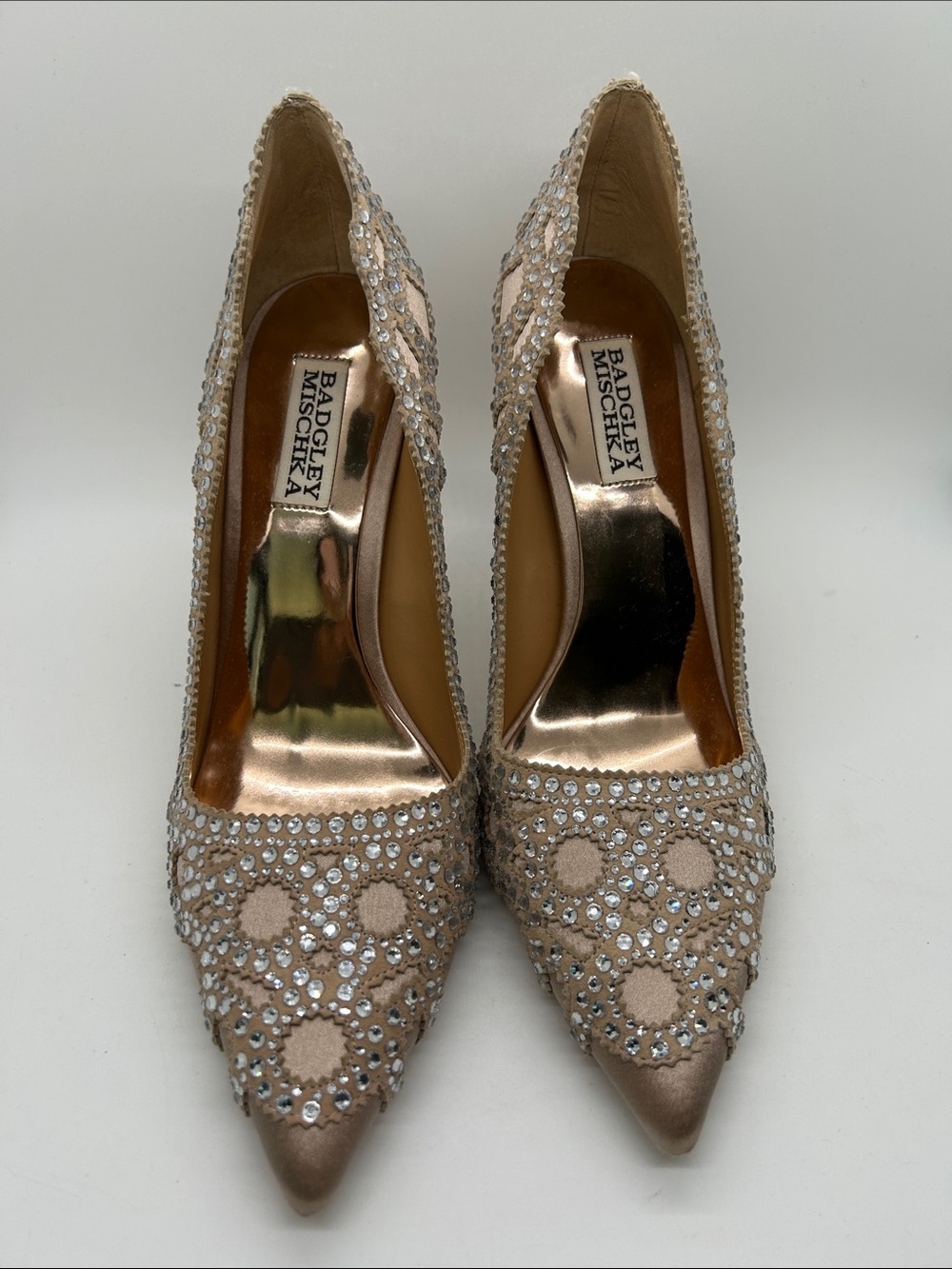 Badgley Mischka Rouge Nude Crystal Pointed-Toe Stiletto Heels Shoes **Sz 7.5**🔥🔥 - Picture 2 of 8